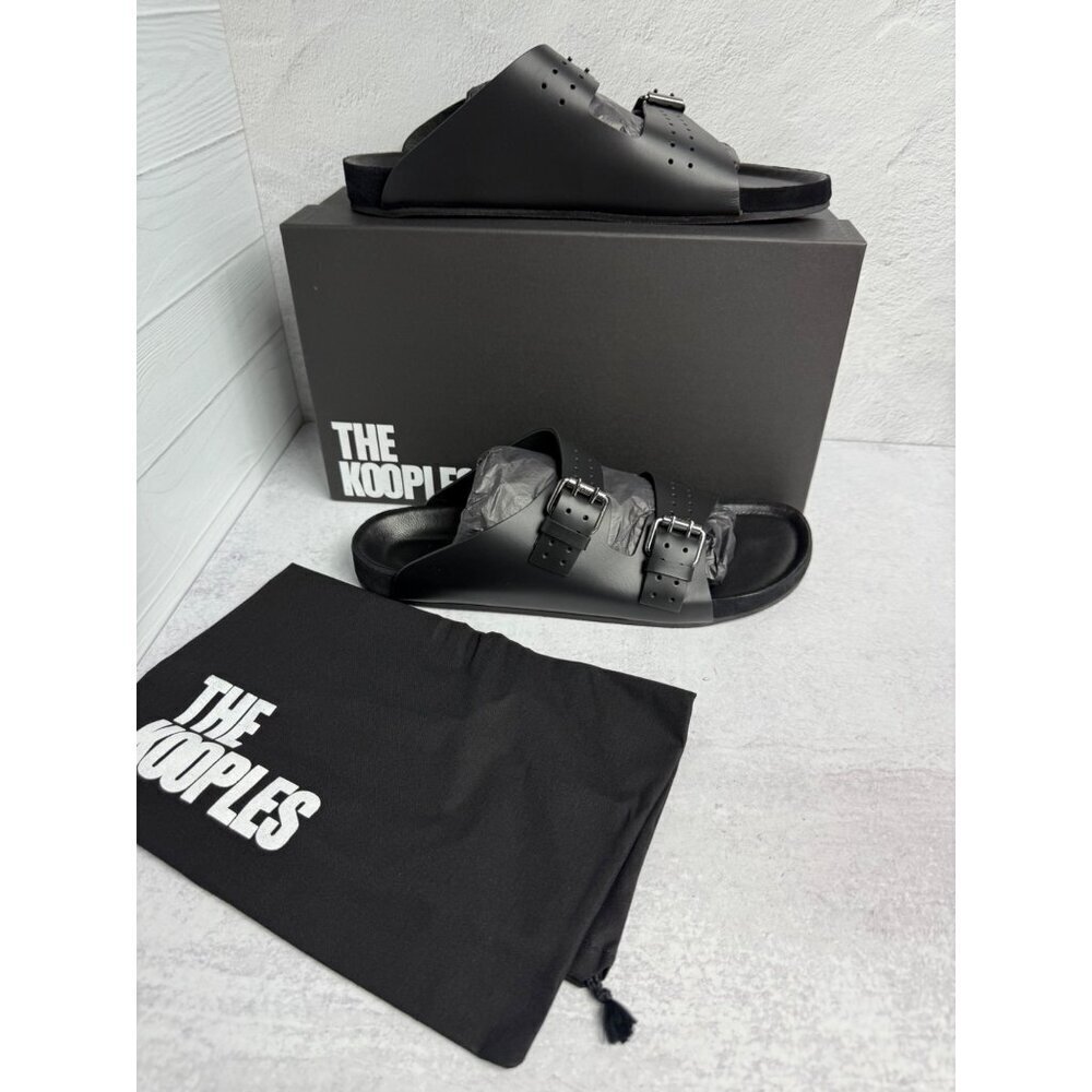 NIB THE KOOPLES‎ MEN’S BLACK LEATHER SANDALS Double Strap, Slides, FR 44/US 10 - Picture 3 of 7